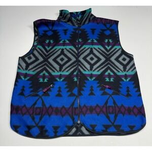 Vintage Aztec Nordic Fleece Vest Size Large Southwestern